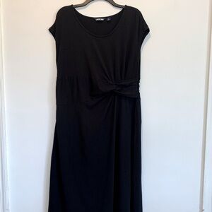 Lands End Black Knot Waist Cap Sleeve Midi Dress
